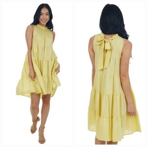 Peach Love California Sleeveless Relaxed Fit Tiered Yellow Dress. Size S